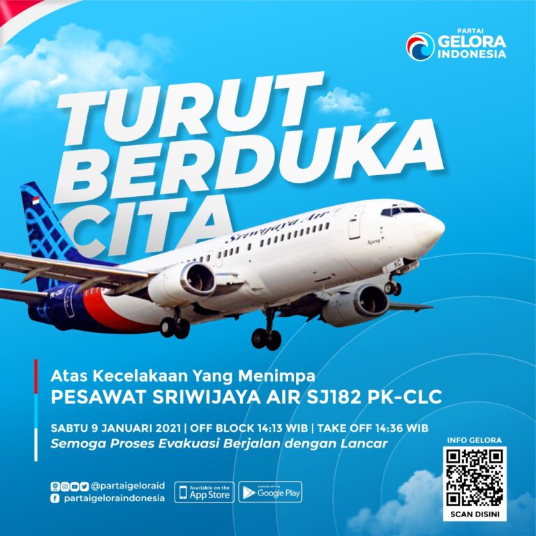 Musibah Atas Jatuhnya Sriwwijaya Air SJ 182 Partai Gelora Sampaikan Duka Cita yang Mendalam